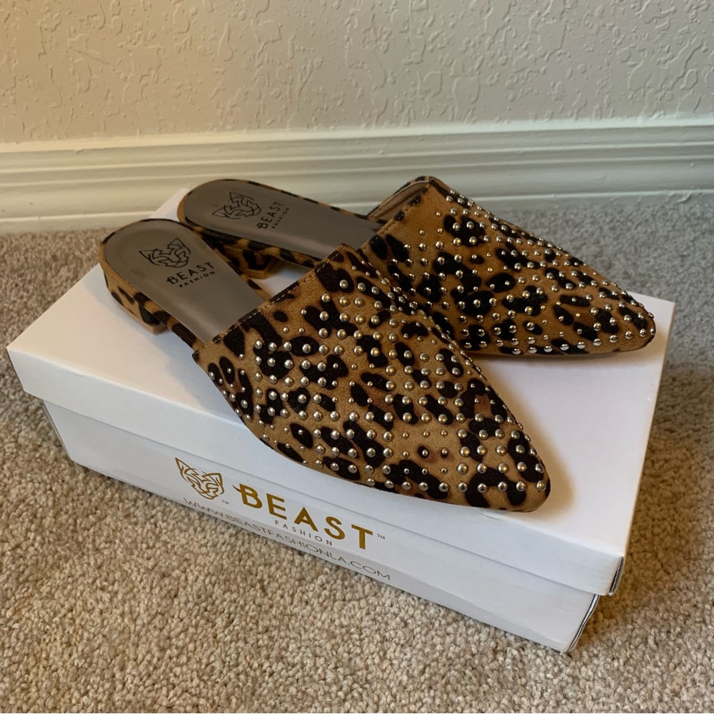 Beast Leopard Studded Slides